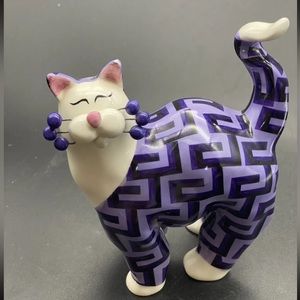 Vtg 2003 WhimsiClay by Amy Lacombe Black/Purple Cat Kitty Greek Key "Frantic"